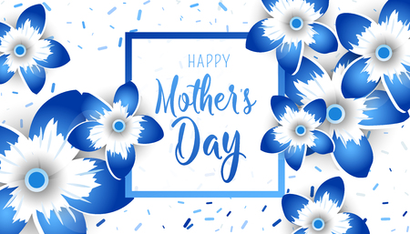 Happy Mother's Day lettering with bright flowers in style paper cut. Trendy Design Template. Vector illustrationのイラスト素材