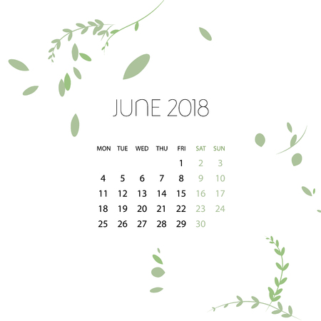 Design herb Template Calendar march 2018.  Print Template Calendar with paper cut flowersのイラスト素材