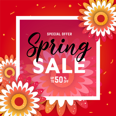 Paper art of Spring origami sale banner vector illustrationのイラスト素材