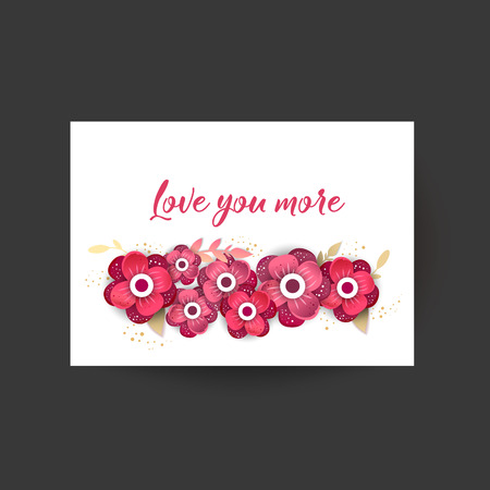 Love you more. Spring floral  paper cut design vector banner. Flower Arrangement for your designのイラスト素材