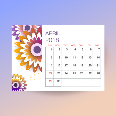 Floral calendar design for april 2018.のイラスト素材