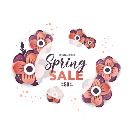 Paper art floral design of spring sale.のイラスト素材
