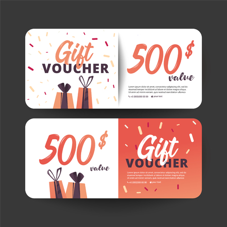 Gift Voucher Card Set Template with gift on white background.のイラスト素材