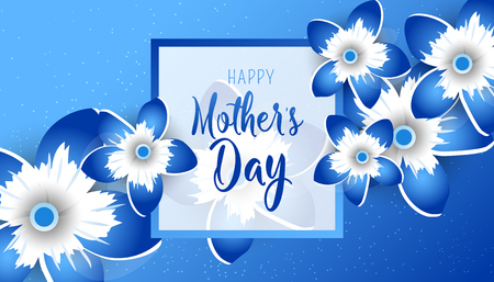 Happy Mother's Day lettering with bright flowers. Trendy Design Template. Vector illustration posterのイラスト素材