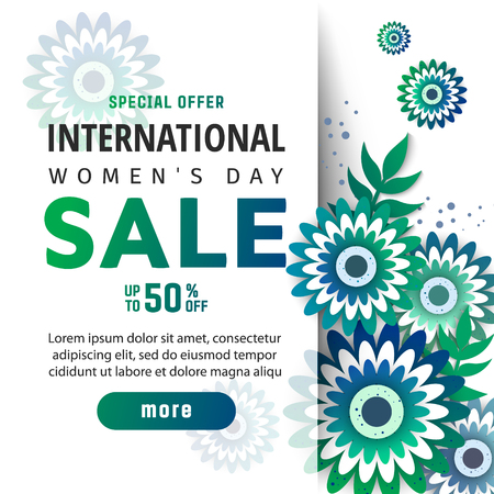 8 March International Women's Day sale banner with green origami flowersのイラスト素材
