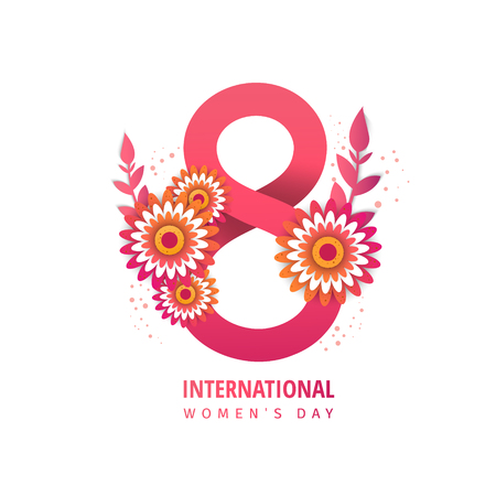 8 March  International Women's Day. Greeting poster with pink flowers Background with 8 number.のイラスト素材