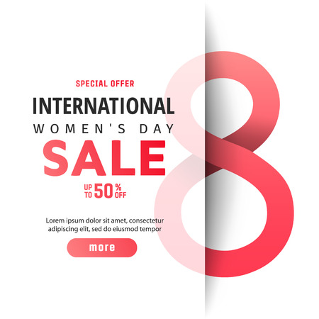 8th of March International Women's day sale banner with paper cut number 8.のイラスト素材