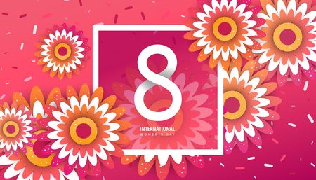Womenâs Day poster with red origami flowers.のイラスト素材