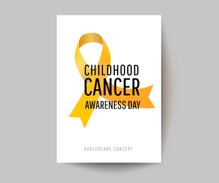Banner for childhood cancer awareness day with realistic yellow circle ribbon, vector illustrationのイラスト素材