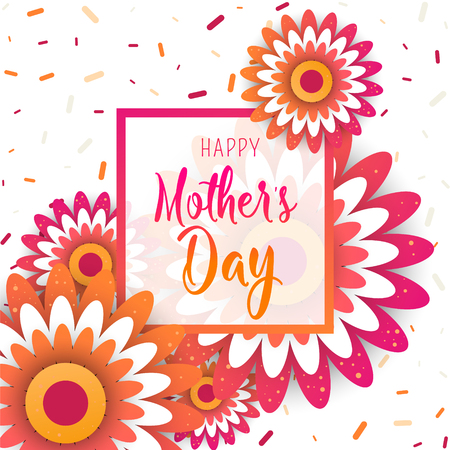 Template design poster for happy mother's day with bright flowers. Trendy Design Template. Vector illustrationのイラスト素材