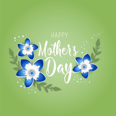 Happy Mother's Day poster.3d illustration with red origami flowers on green background.のイラスト素材