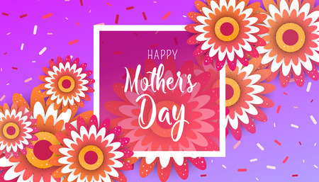 Happy Mother's Day lettering with bright flowers.のイラスト素材