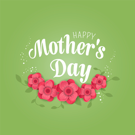 Happy Mother's Day poster.3d illustration with red  origami flowers on green background.  Eps10 vector illustration with place for your text.のイラスト素材