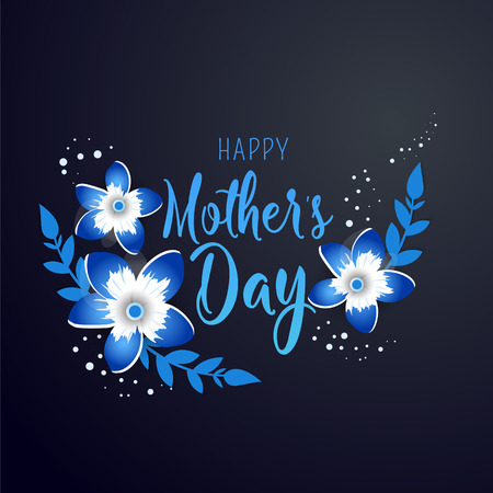 Happy Mother's Day poster. 3d illustration with blue origami flowers on a dark background.のイラスト素材
