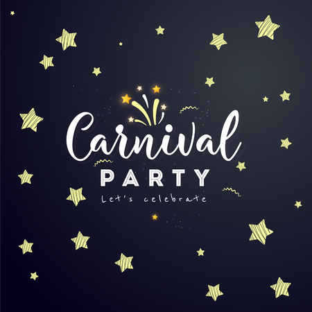 Carnival Concept Banner with star and  fireworks on a  dark background.  Fat Tuesdayのイラスト素材