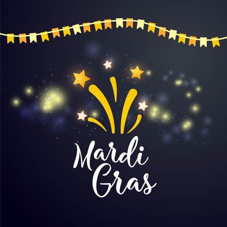 Mardi gras. Carnival Concept Banner with star and  fireworks on a  dark background.  Fat Tuesdayのイラスト素材