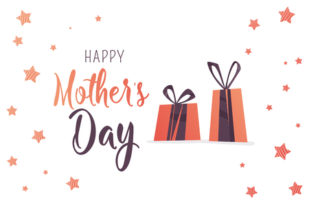 Happy Mother Day poster. Flat gifts with confetti. Trendy Design Template.のイラスト素材