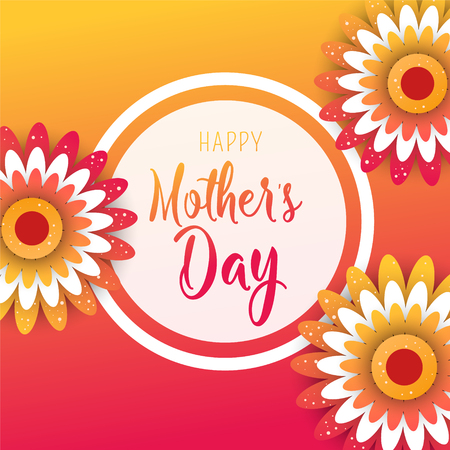 Template design poster for Happy Mother's day with bright flowers. Trendy design template vector illustration.のイラスト素材