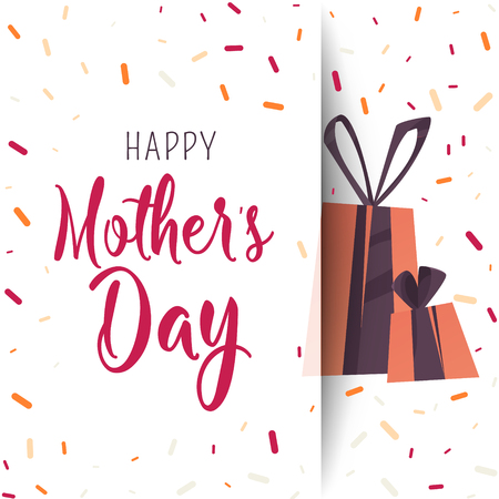 Happy Mother's Day poster. Flat gifts with confetti. Trendy Design Template Vector illustration.のイラスト素材