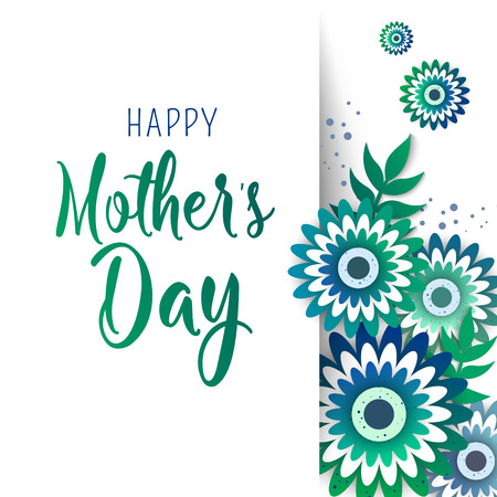 Happy Mother's Day lettering with bright flowers. Trendy design template. Vector illustration poster.のイラスト素材