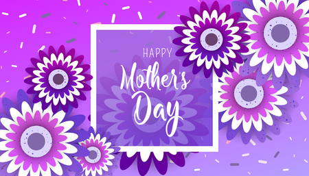 Happy Mother's Day lettering with bright flowers. Trendy Design Template. Vector illustration posterのイラスト素材