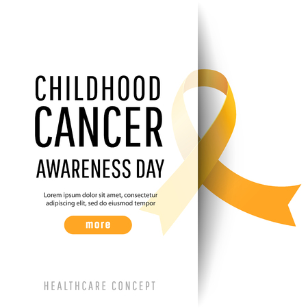Banner for childhood cancer awareness day with realistic yellow ribbon, vector illustration.のイラスト素材