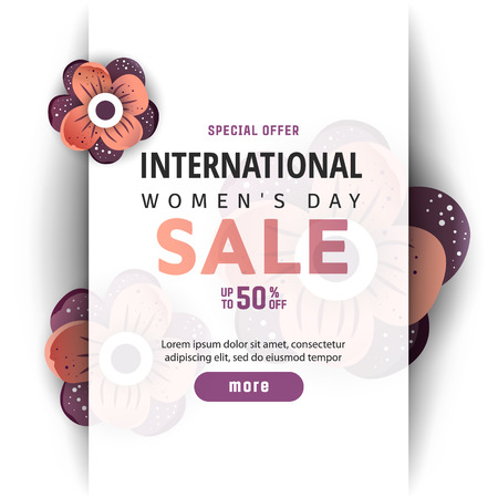 International women's day greeting poster.3d illustration with origami flowers on a white background. Vector illustration with place for your text.のイラスト素材