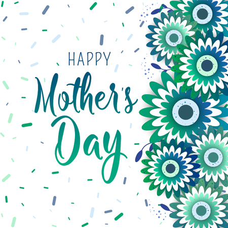 Happy Mother's Day lettering with bright flowers in style paper cut vector illustrationのイラスト素材