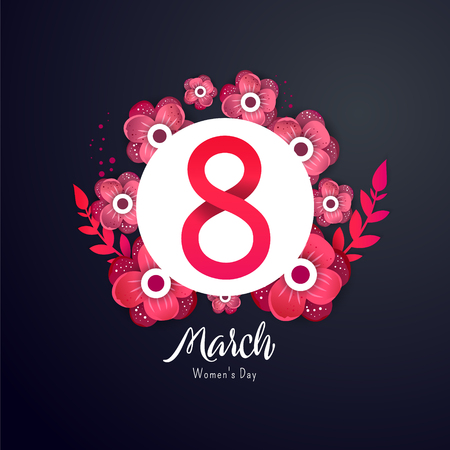 8 number in 3d illustration with origami flowers on a dark background.のイラスト素材