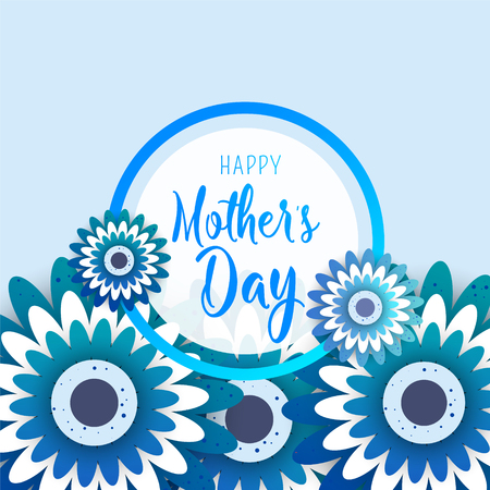 Happy Mother's Day lettering . 3d illustration with origami flowers and frame on a dark background.  Vector illustration with place for your text.のイラスト素材