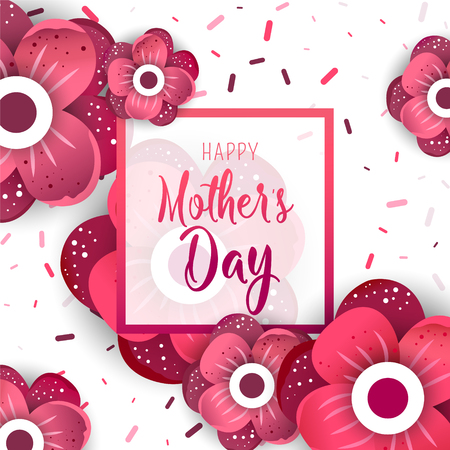 Template design poster for happy mother's day with bright flowers. Trendy Design Template. Vector illustrationのイラスト素材