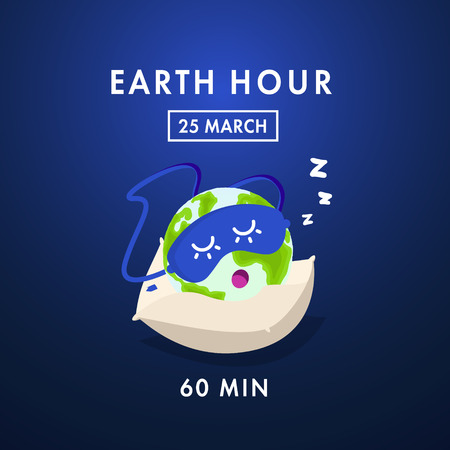 Illustration for Earth hour with earth sleeping on a pillow. Flat design vector illustrationのイラスト素材