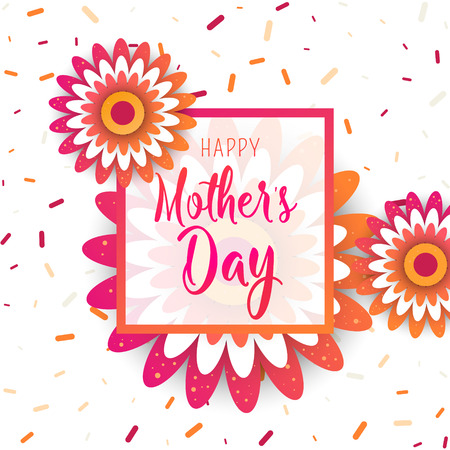Template design poster for happy mother's day with bright flowers. Trendy Design Template. Vector illustrationのイラスト素材