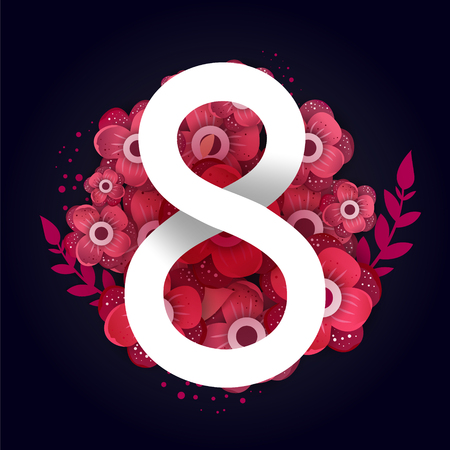 8 number with frame and decor on dark background.のイラスト素材
