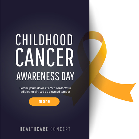 Realistic gold ribbon. Banner for childhood cancer awareness day, vector illustrationのイラスト素材