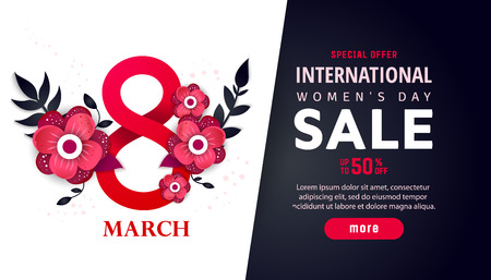 International Women's day illustration with red flowers on a dark background.のイラスト素材