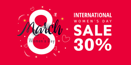 International women's day greeting  poster.3d illustration with stars and text on a red background.のイラスト素材