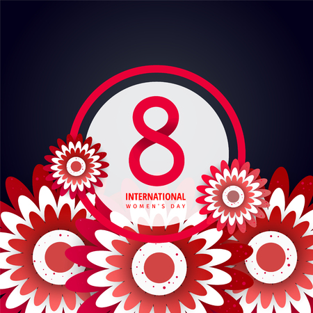 International women's day greeting  poster.3d illustration with origami flowers on a dark background.のイラスト素材