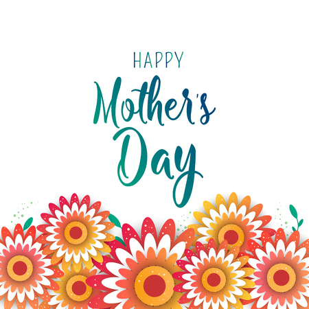 Happy Mother's Day lettering with bright flowers. Trendy Design Template Vector illustration posterのイラスト素材