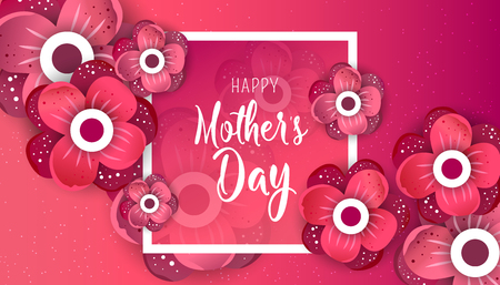 Happy Mother's Day lettering with bright flowers. Trendy Design Template Vector illustration posterのイラスト素材