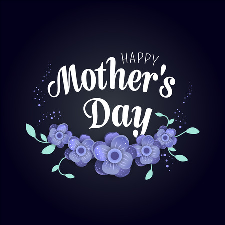 Happy Mother's Day lettering  3d illustration with origami flowers and frame on a dark background.のイラスト素材