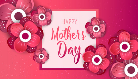 Happy Mother's Day lettering with bright flowers. Trendy Design Template Vector illustration posterのイラスト素材
