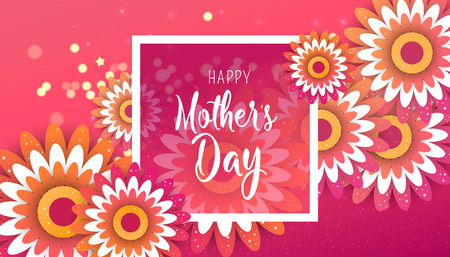 Happy Mother's Day poster with bright flowers. Trendy Design Template Vector illustrationのイラスト素材