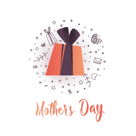 Happy mother's day poster. Flat gifts with confetti. Trendy Design Template.のイラスト素材