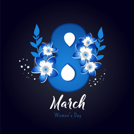 Number 8 3d illustration with blue flowers on dark background.のイラスト素材