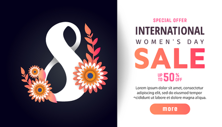 International women's day greeting poster. Illustration with origami chamomile on a dark background.のイラスト素材