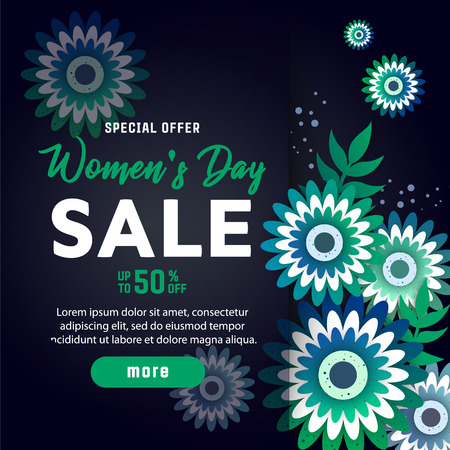 International women's day greeting  poster. Illustration with origami chamomile on a dark background.のイラスト素材