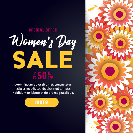 International women's day greeting  poster. Illustration with origami chamomile on a dark background.のイラスト素材