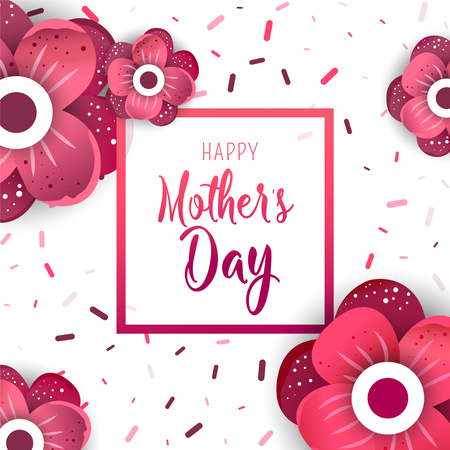 Mother's Day poster template with bright flower designs.のイラスト素材