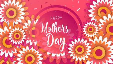 Template design poster for happy mother's day with bright flowers. Trendy design template. Vector illustration.のイラスト素材